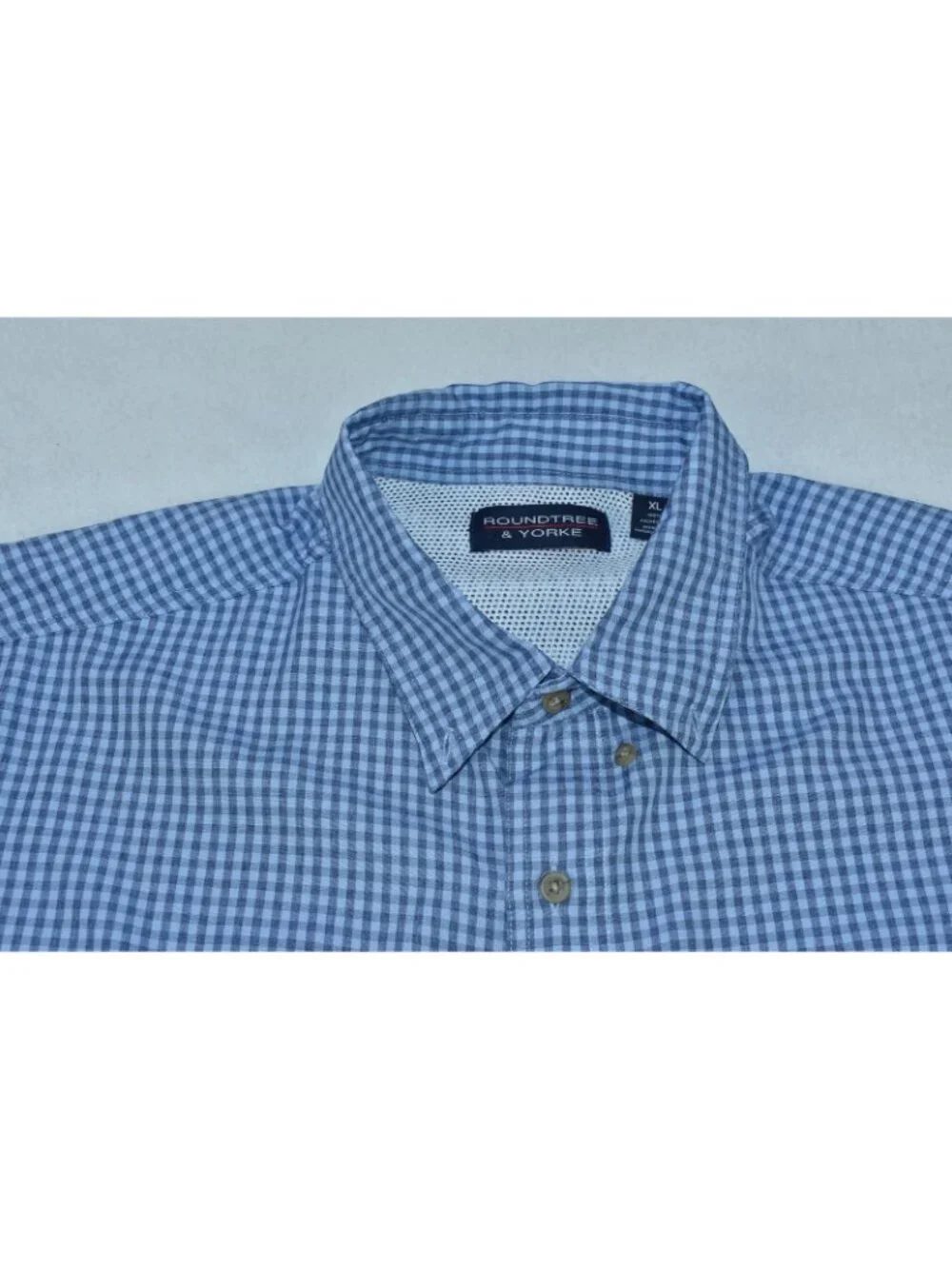 Roundtree & Yorke Mens Shirt Size XL Button Down Short Sleeve Plaid Blue